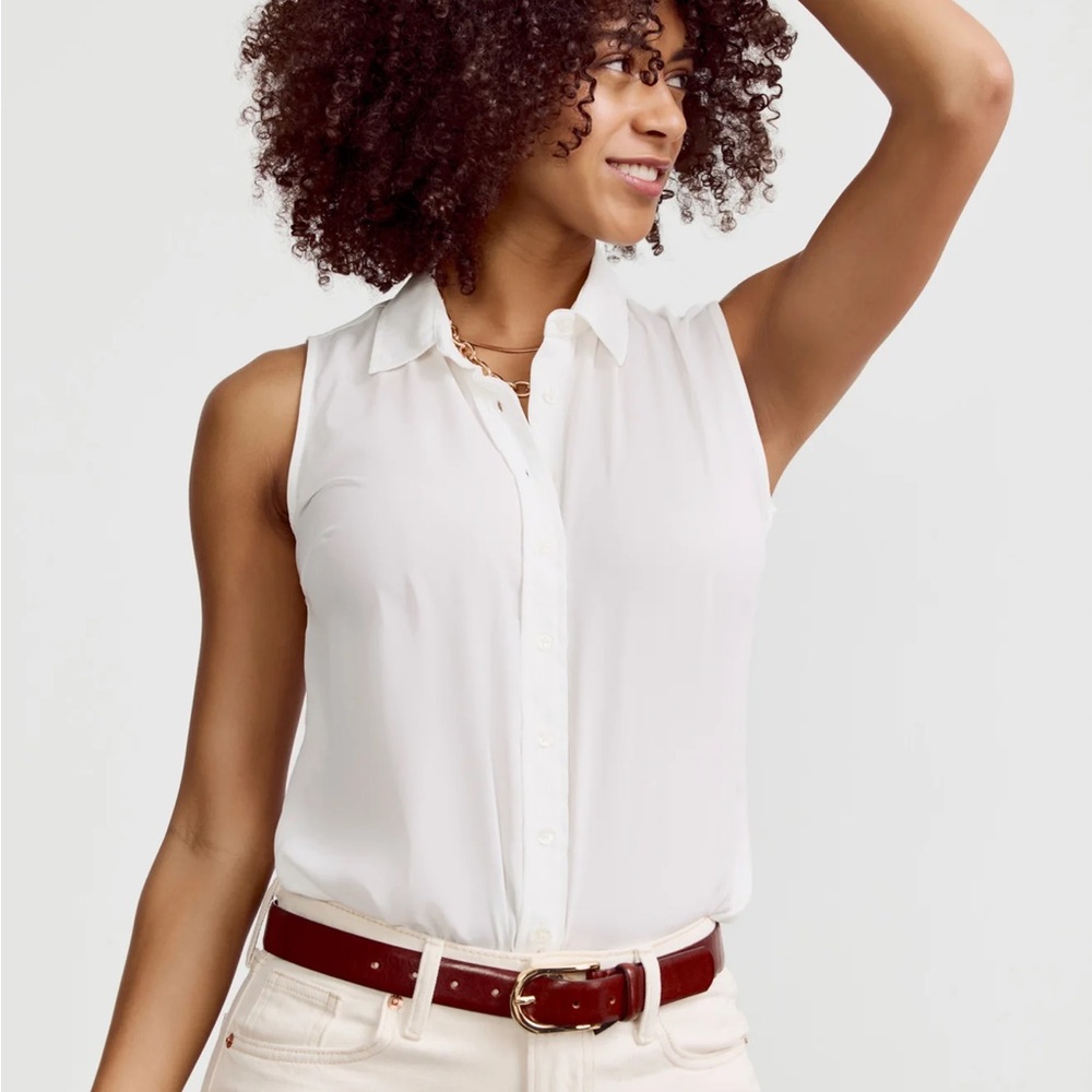 NEW TheShirt by Rochelle Behrens Sleeveless White Blouse